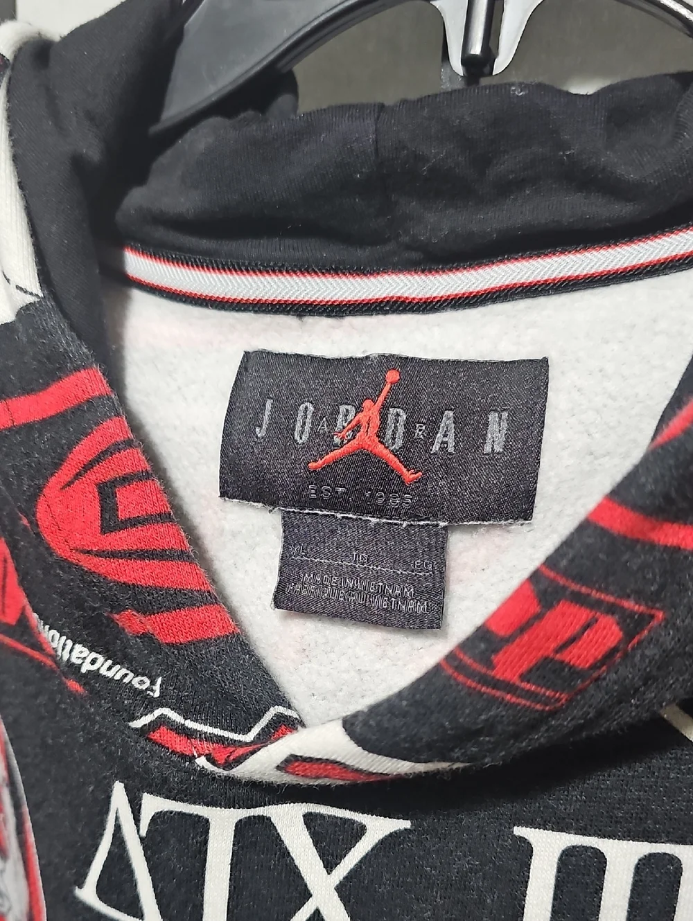 Jordan Essentials Logos Hoodie Black Red White Size XL
